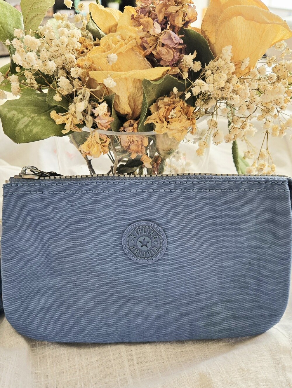 Kipling Blue Nylon Zip Wristlet Pouch